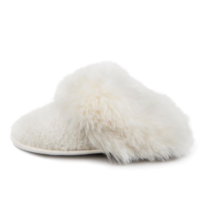 totes toasties® Ladies Textured Sparkle Faux Fur Mule Slippers Cream Extra Image 4